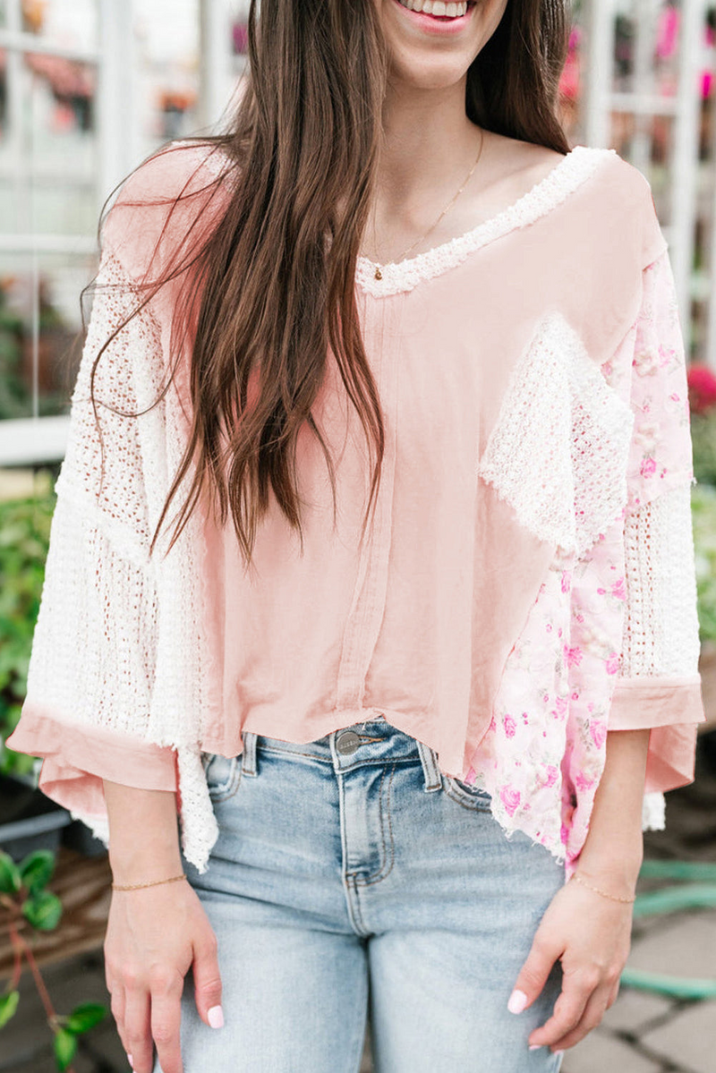 Elevate Your Style with Udressshop's Delicacy Floral Lace Crochet Patchwork Batwing Sleeve Blouse