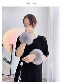 Natural Fox Fur Cuffs Wrist Arm Warmer Women Jacket Coat Sleeve Fur Triming Ladies Bracelet Real Fur Wristand Glove Snap Ring