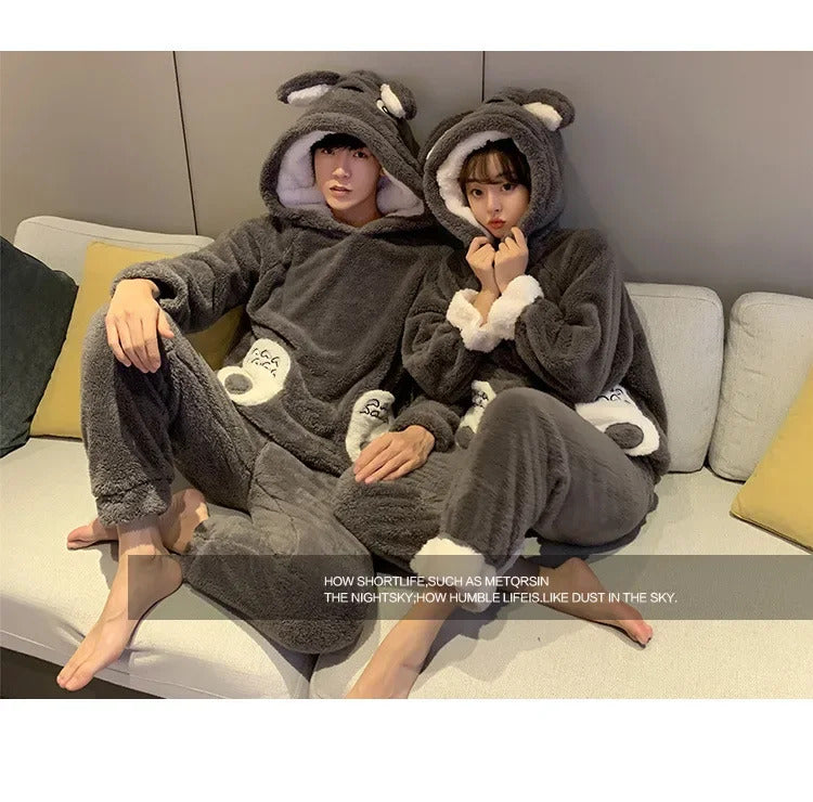 New 2022 Couple Pajamas Set Women's Thickened Fleece-lined Coral Velvet Couple Sleepwear For Spring Autumn Winter Homewear