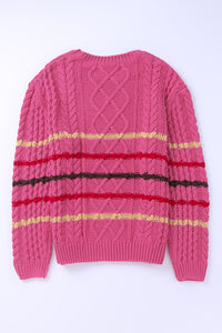 Rose Striped Color Block Textured Knit Pullover Sweater