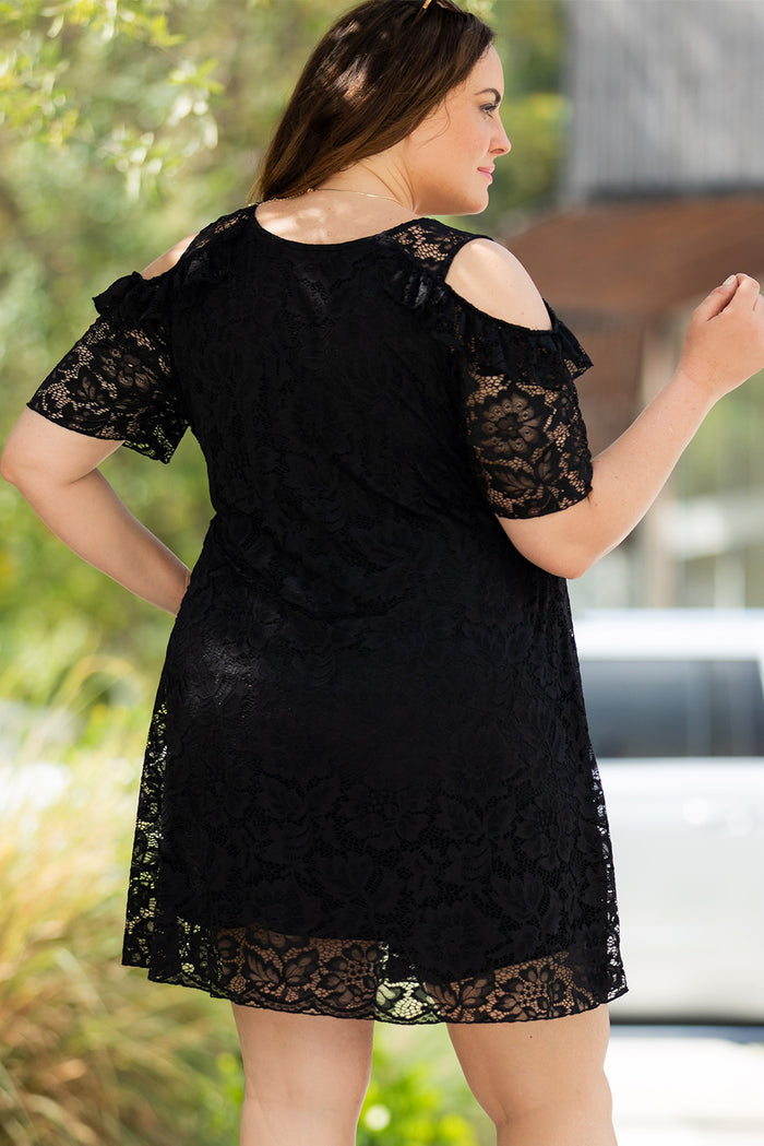 Black Cold Shoulder Lace Plus Size Dress