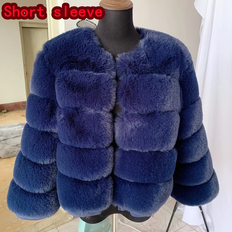 Women's Fashion faux fur coat super hot Autumn Winter women short Faux fox fur fluffy jacket high quality 7xl Ladies furry coats