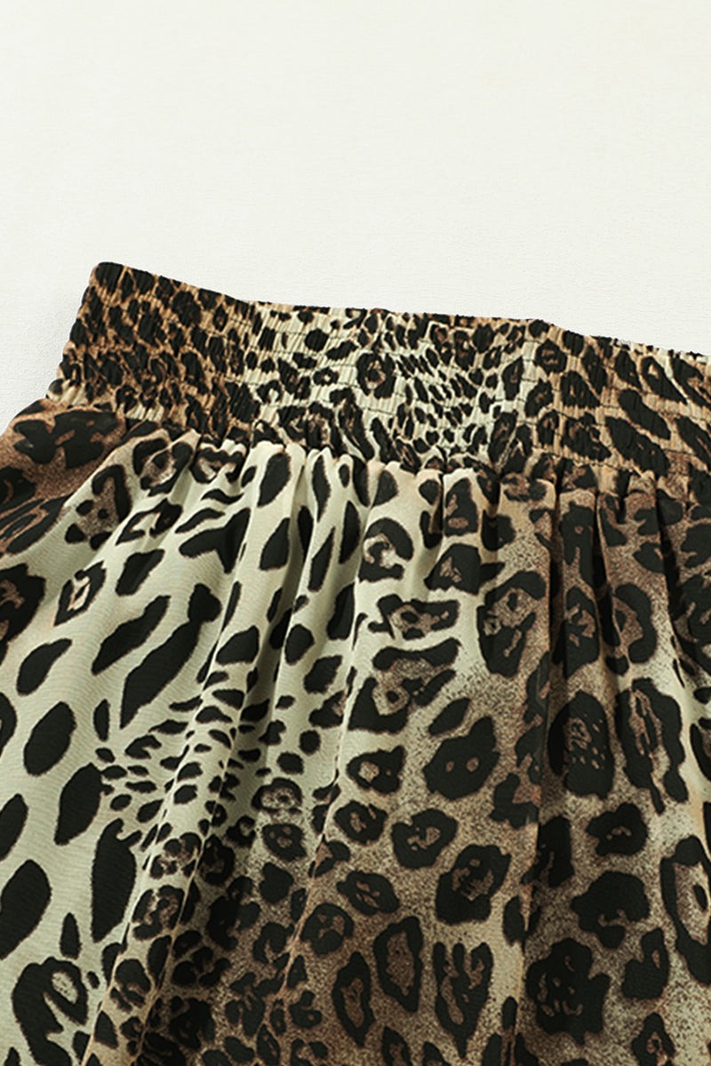 Smocked Waist Leopard Skirt