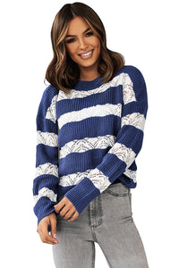 White Striped Colorblock Knit Sweater