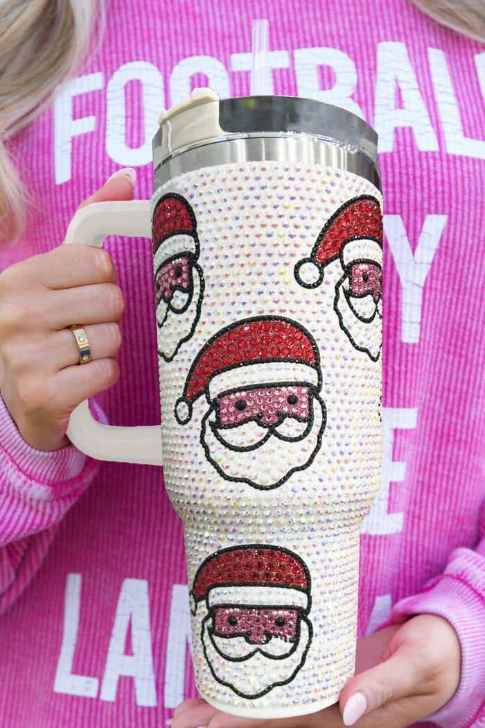 White Christmas Santa Claus Diamond Thermos Cup with Straw