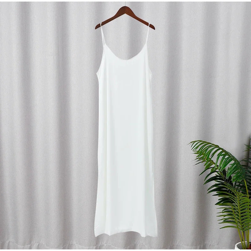 Elegant White V-neck Slit Maxi Dress For Women Fashion Backless Sleeveless Sling Dresses 2024 Summer Female Beach Vacation Robes