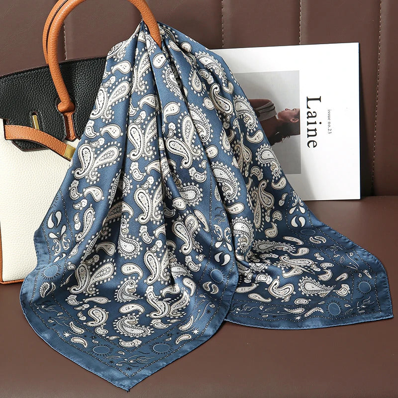 Luxury Print Satin Silk Square Scarf for Women Shawl Hijab Neckerchief Female Hair Ribbon Headband Fashion Wrap Bandana 2023 New