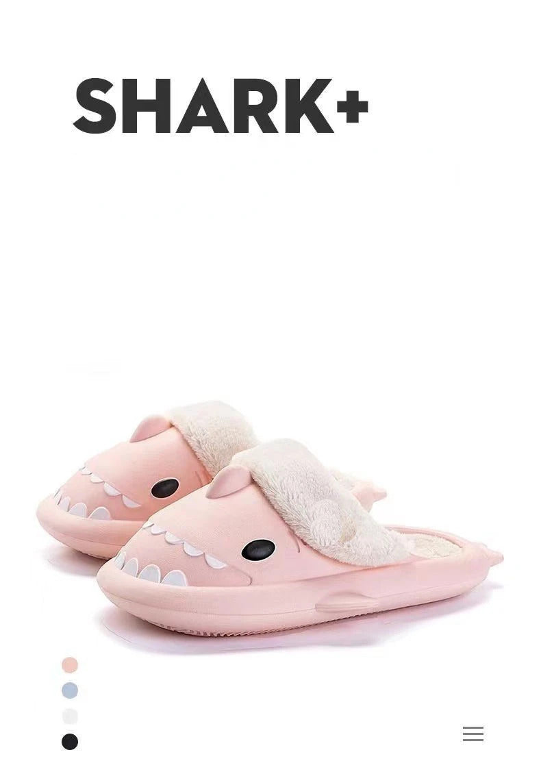 Winter Women Shark Slippers Couple Removable Liner Indoor Warm Cute Shark Slides Plush Cotton Flip Flops Home Indoor Cotton Shoe