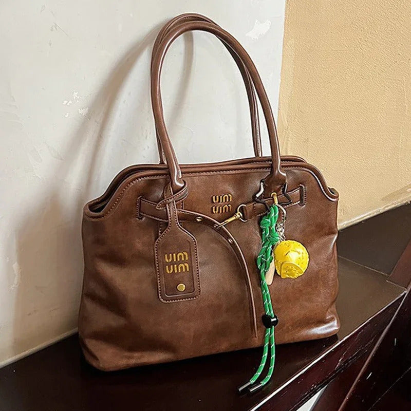 Women's Retro Brown Shell Bag Popular Large Capacity Multiple Compartments Briefcase High Quality Fashion Shoulder Tote Bag