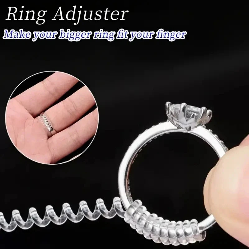 4pcs/Set Ring Size Reducer Tools Spiral Spring Based Rings Adjust Invisible Transparent Tightener Resizing Tool Jewelry Guard