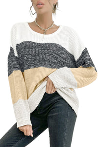 Multicolour Color Block Drop Shoulder Knit Sweater