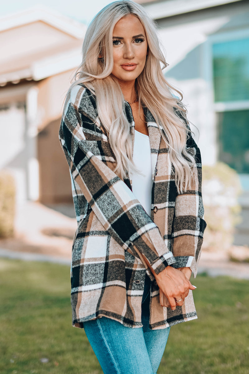 Green Plaid Print Buttoned Shirt Jacket