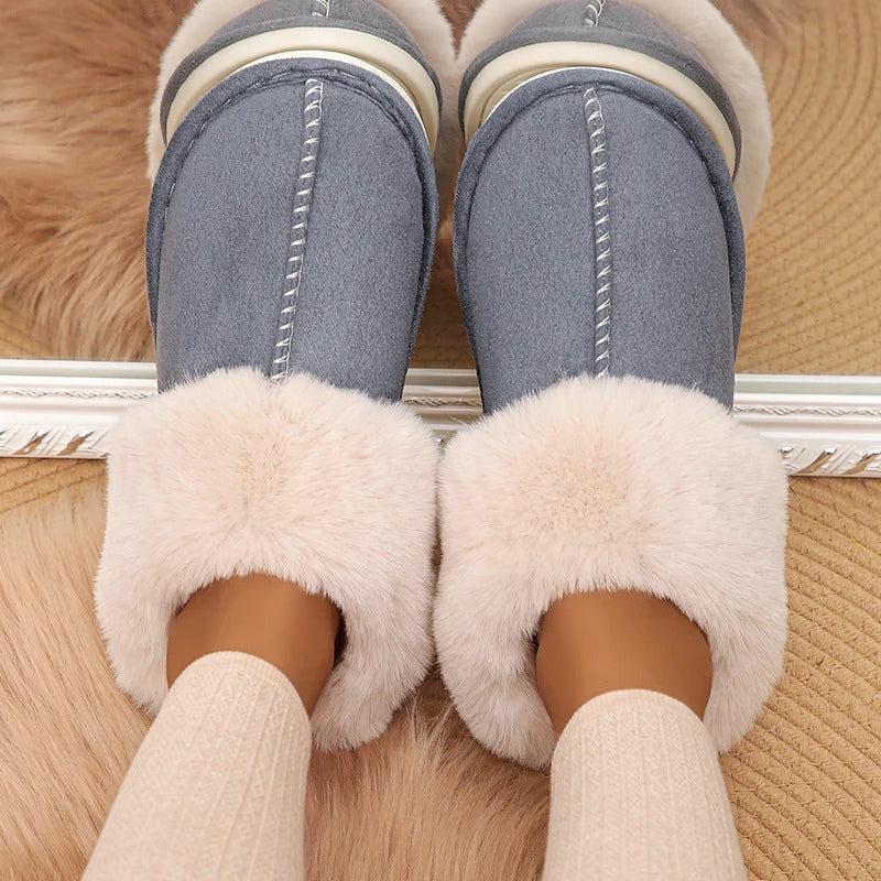 Closed Toe Warm Cotton Slippers Women Faux Fur Thicken Plush Winter Home Shoes Woman Lightweight Casual Indoor Slides Female