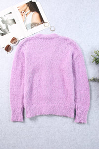 Purple V Neck Buttoned Open Front Sweater