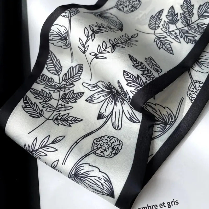 Fashion Print Hair Ribbon Scarf Women Neck Tie Bag Silk Skinny Headscarves Ladies Foulard Floral Bands 2024 New