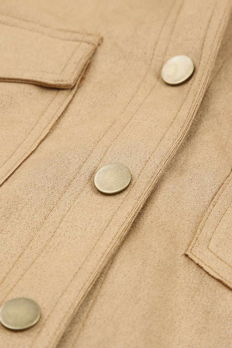 Khaki Snap Button Up Suede Jacket