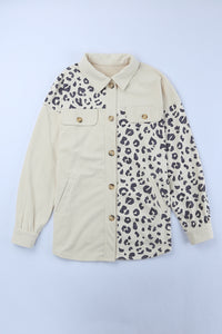 Apricot Leopard Print Detail Pocketed Corduroy Jacket