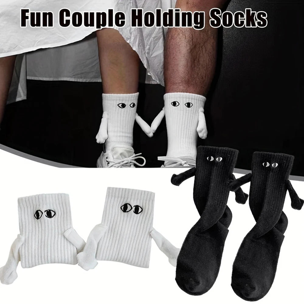 2/4/6/10 Pairs Magnetic Socks With Hands Women Men Fashion Black White Funny Cute Cartoon Eyes Couple Mid Tube Socks For Gifts