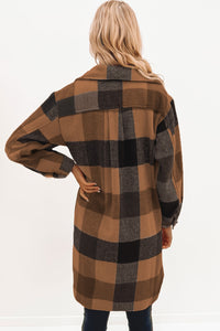 Chestnut Plaid Button-Down Flap Pocket Long Shacket