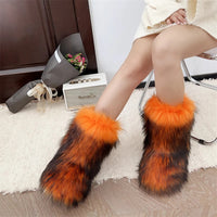 New Winter Fur Onepiece Raccoon Fur Female Snow Boots Fur Shoes Outdoor Mid Leg Boots