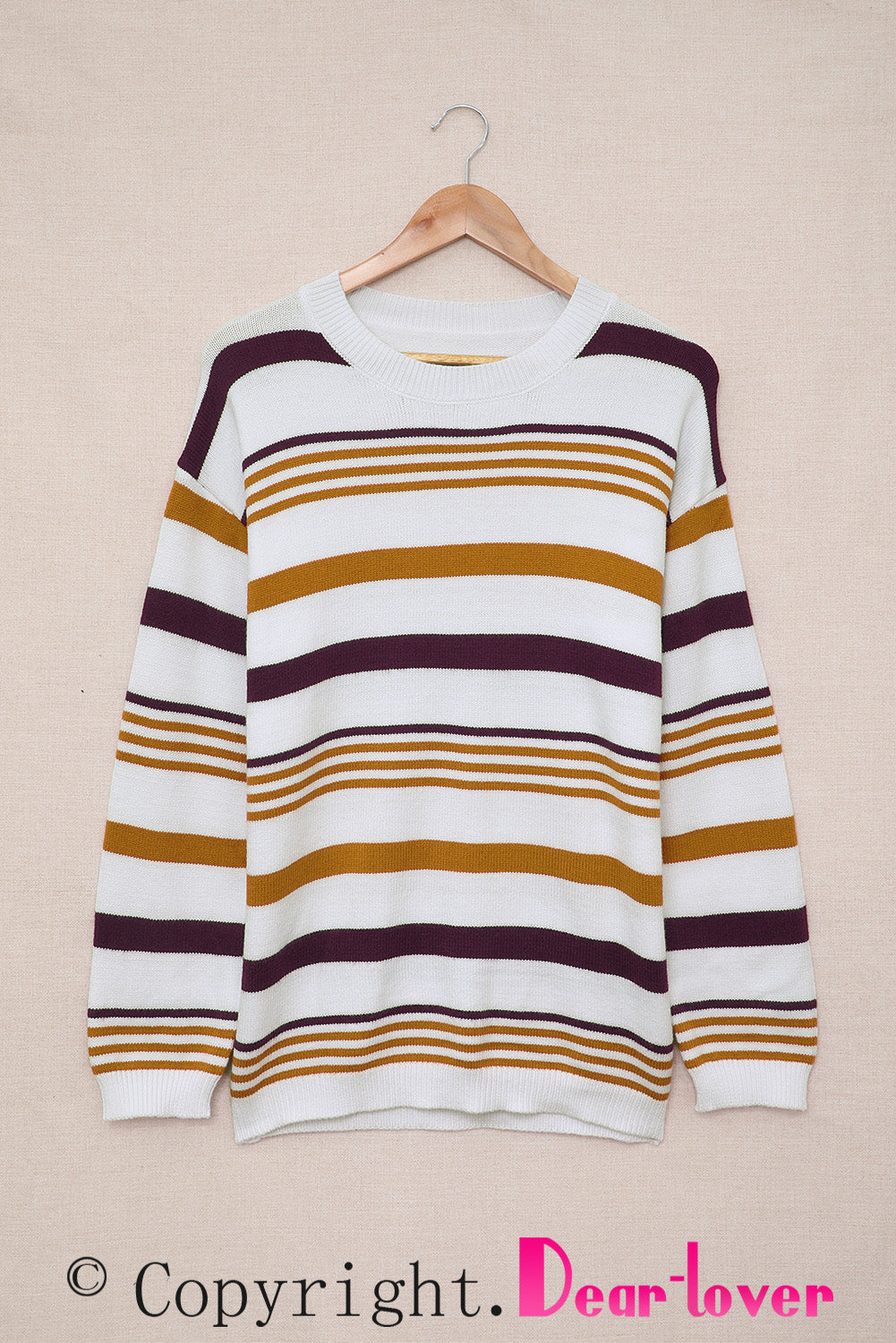 Brown Striped Crewneck Long Sleeve Sweater