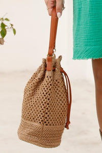 Camel Paper Rope Woven Large Capacity Bucket Bag