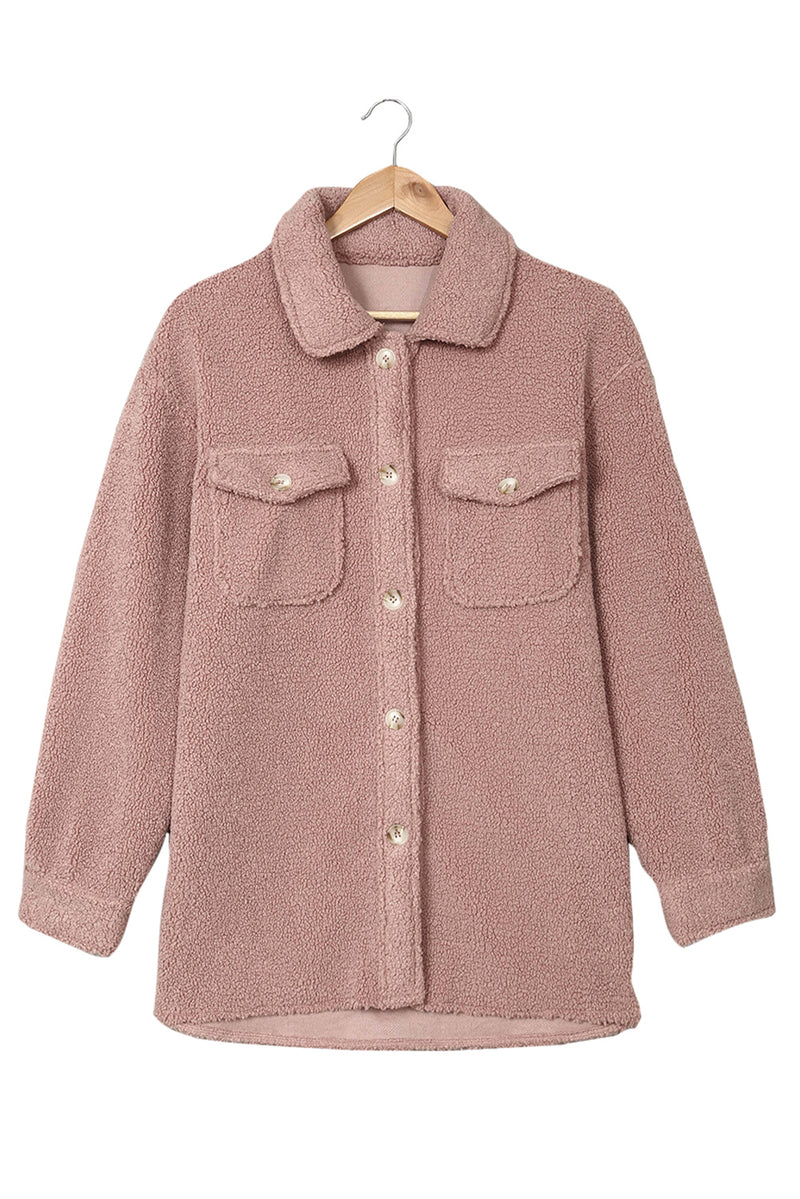 Pink Flap Pockets Button Front Jacket