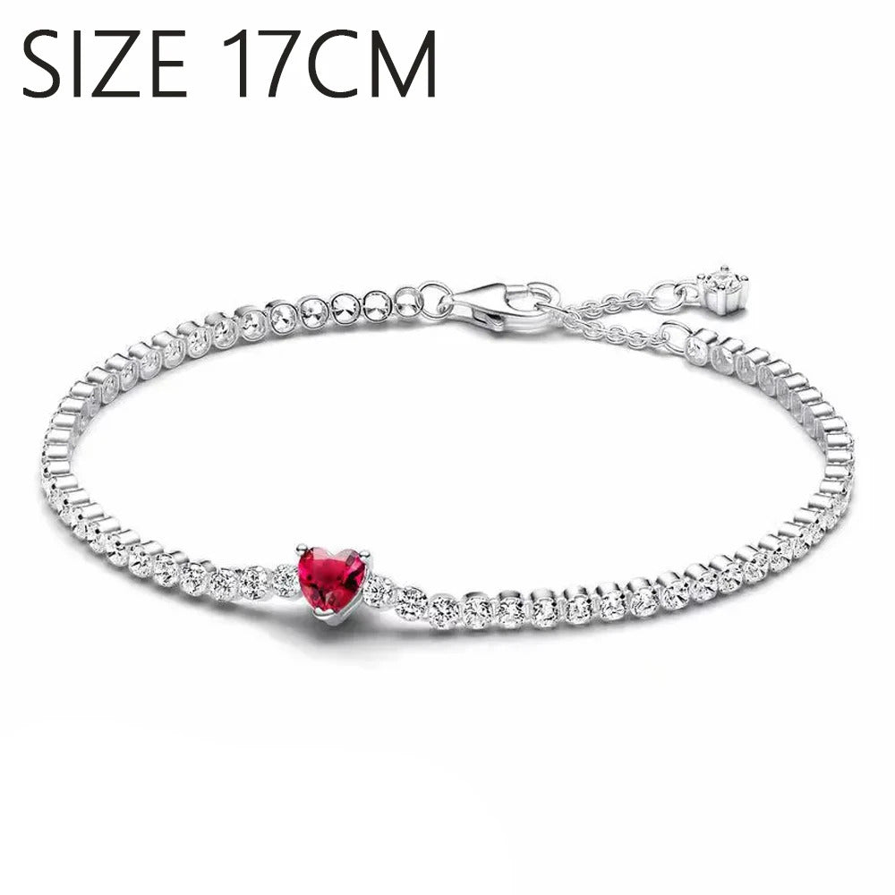 S925 Sterling Silver Valentine's Day Red Series Red Heart Charm Bow Ring Heart Necklace Fit Bracelet DIY for Women Jewelry Gift