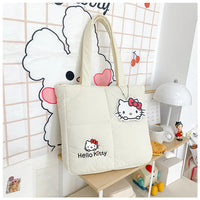 2024 New Sanrio Handbag Cartoon Cute Down Fabric Kuromi Tote Bag Shoulder Pacha Dog Cute Stationery Bag Large Capacity Handbag