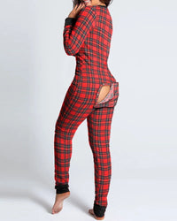 Sexy Pyjama Women's Jumpsuit Suit Button-down Front Back Butt Bum open Ass Flap Jumpsuit Loungewear Christmas Print Buttoned