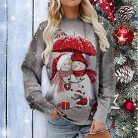 Women Christmas Sweatshirts Winter Snowman Snowflake Print Long Sleeve Y2k Hoodie Streetwear Pullovers Tops Comfortable Clothing