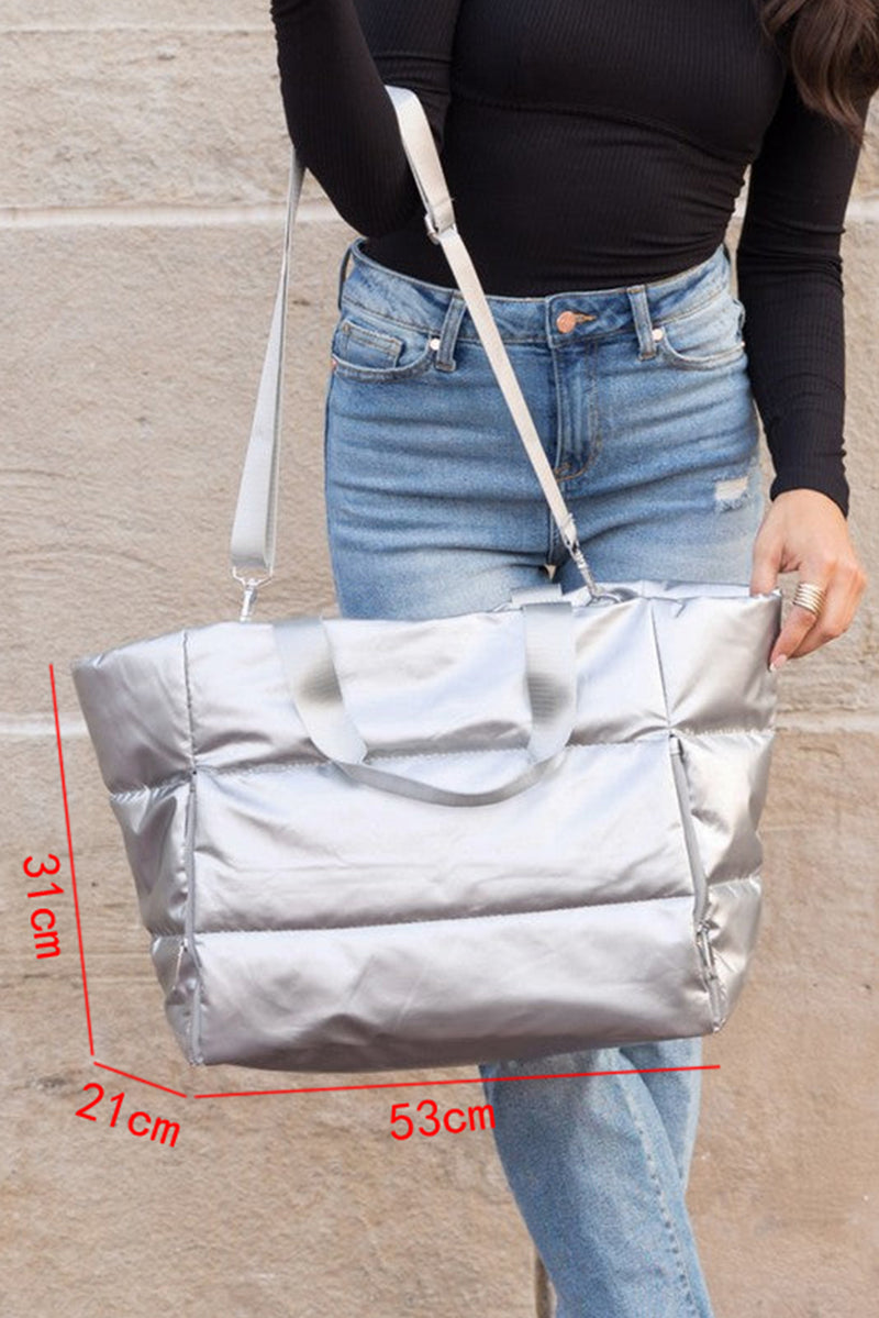 Silvery Solid Zipper Puffer Large Tote Bag