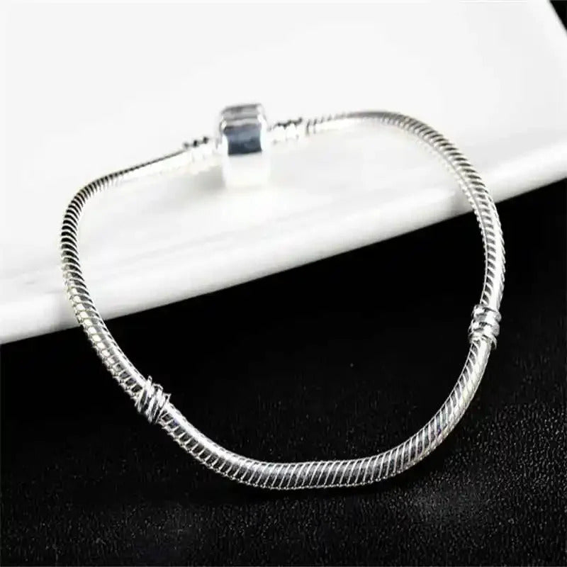 Famous Brand Original Certified 925 Sterling Silver Bracelet for Women DIY Charms Beads Snake Link Chain Classic Wrist Jewelry