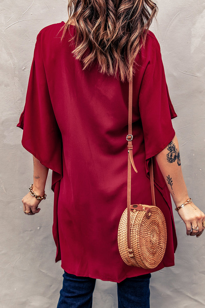 Red Chic High Low Kimono Top