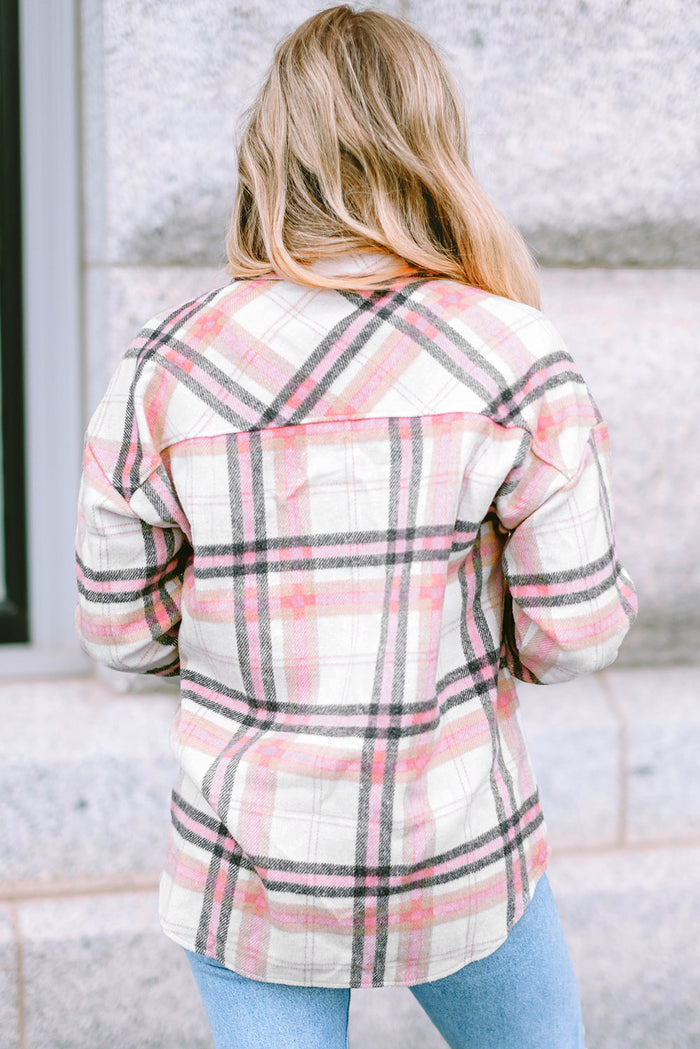 Pink Plaid Button Front Chest Pocket Shacket