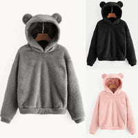 Women's Pullover Long Sleeve Fleece Sweatshirt Warm Bear Shape Fuzzy Hoodie Sweater Pullover