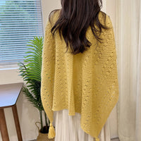 Poncho Cloak Ethnic Style Tourism Holiday Outwear Photography Knitted Tassel Split Shawl for Women Capes Lady Spring Coat