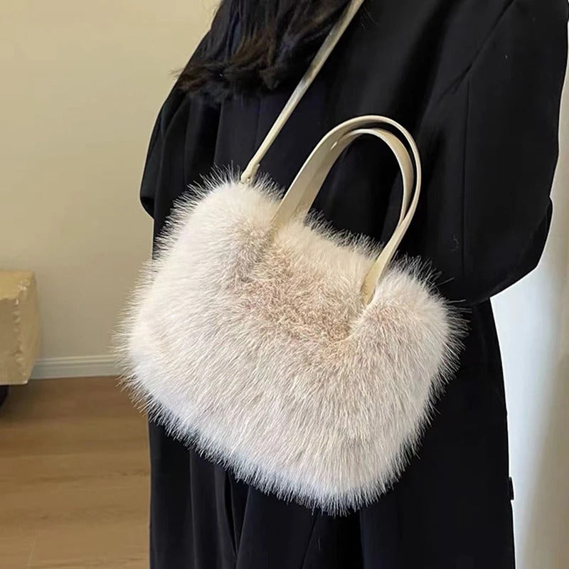 Faux Fur Tote Bag Women's Bucket Plush Luxury Design Ladies Handbags Soft Winter Crossbody Shoulder Bags Bolsa Feminina