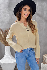 Buttoned Side Split Knit Sweater