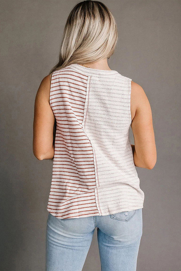 Brown Stripe Colorblock Loose Tank Top