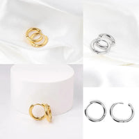 2Pcs Small Hoop Earrings for Women Men, Silver Color Stainles Steel Round Circle Pendientes Mujer 2023 Hypoallergeic