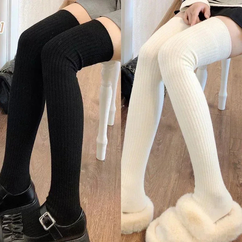 Women Soft Wool Long Socks Autumn Winter Cashmere Solid Knitted Stocking Skinny Casual Knee High Fluffy Warm Thicken Girls Socks