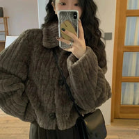 Rimocy Winter Warm Lambswool Coats Women Fashion Korean Padded Cotton Outerwear Woman Stand Collar Cropped Jacket Female 2024