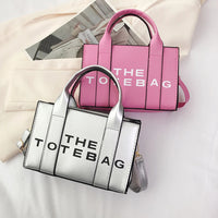 Women Tote Bag Contrast Letters Fashion Ladies Commute Bag PU Leather Portable Casual Simple Adjustable Straps Female Satchel