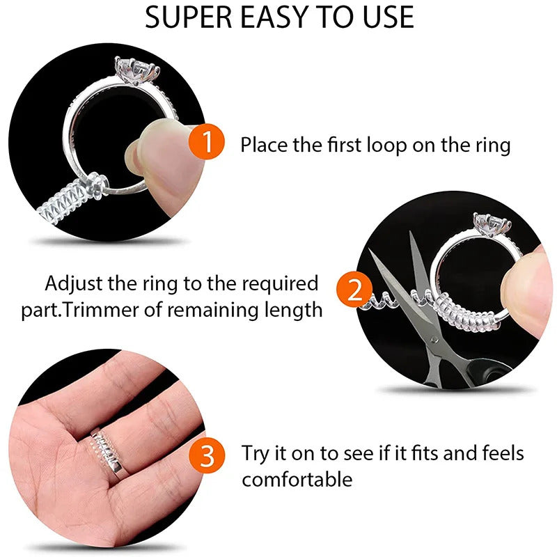 4pcs/Set Ring Size Reducer Tools Spiral Spring Based Rings Adjust Invisible Transparent Tightener Resizing Tool Jewelry Guard