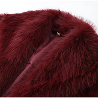 Wine Red Fluffy Faux Fur Short Coat Women Elegant Full Sleeve Warm Lapel Jacket New Winter Woman Commuter Outerwear 2024