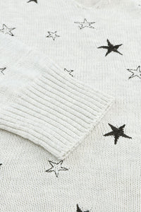 Gray Mini Starfish Embroidery Lightweight Knit Sweater