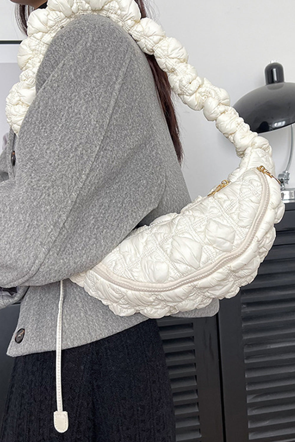 White Nylon Leisure Style Puffy Crossbody Bag