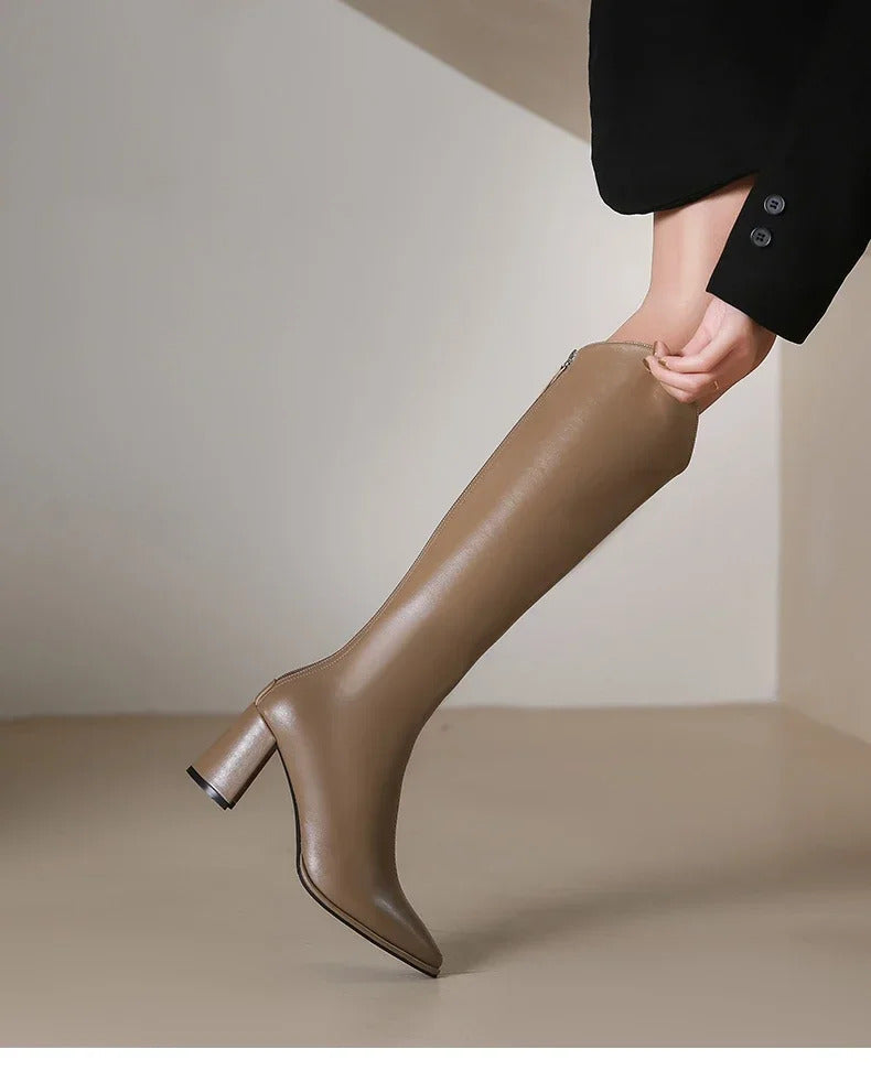 Plus Size 34-43 New Women Boots Zipper Thick High Heels Simple Thick High Heels Autumn Winter Boots Knee High Botas