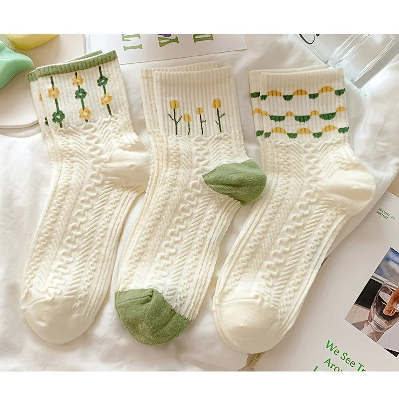 14/5/4 Pairs Retro Floral Socks , Texture Solid Socks , Women's Socks & Hosiery Mid-calf Socks Rustic Retro Casual Socks